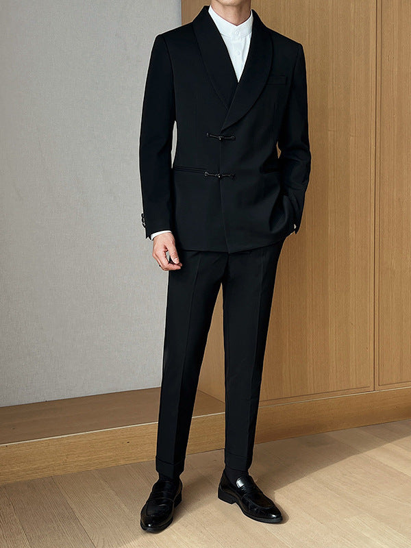 Men's Retro Collar Suit Two-piece Set