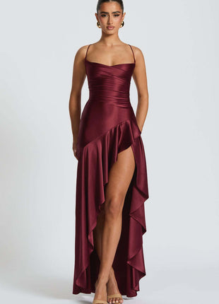 SS Ruffles Dress Wine red