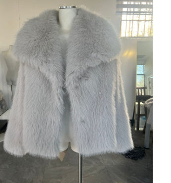 Winter Plush Coat Fashion Thicken Lapel Outwear Jacket Light Gray