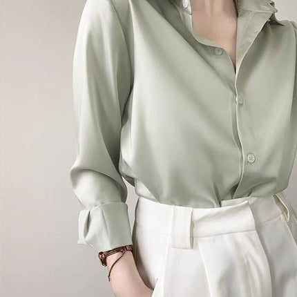 Women's Green Satin Shirt Light Grayish Green