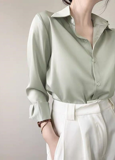 Women's Green Satin Shirt Light Grayish Green