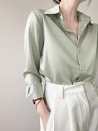 Women's Green Satin Shirt Light Grayish Green