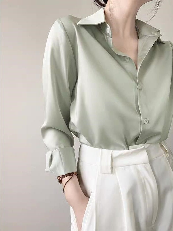 Women's Green Satin Shirt Light Grayish Green