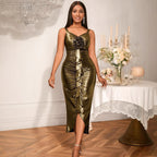 Women's Sling Golden Party Dress