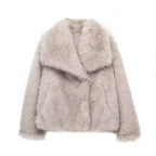 Winter Plush Coat Fashion Thicken Lapel Outwear Jacket Graphite Gray