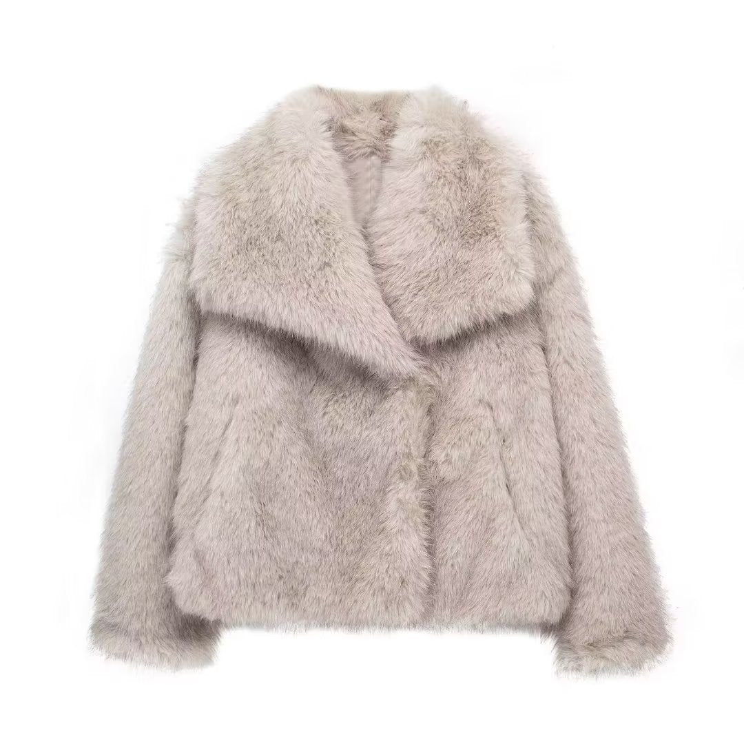 Winter Plush Coat Fashion Thicken Lapel Outwear Jacket Graphite Gray