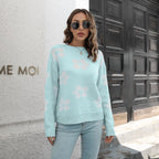 Women's Flower Brocade Sweater Light blue