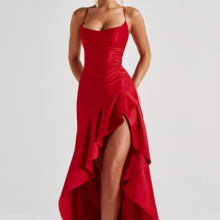 Women's Backless Ruffles Dress Red