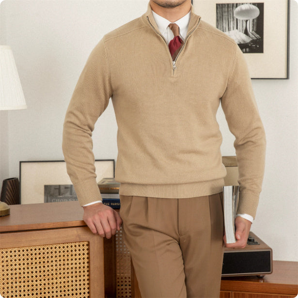 Men's Stand Collar Wool Sweater Apricot
