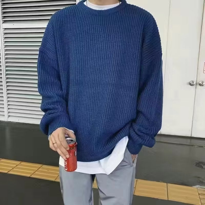 Loose Casual Retro Trendy Sweater dark blue
