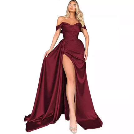 Banquet High Slit Sexy Host Off-shoulder Party Evening Dress