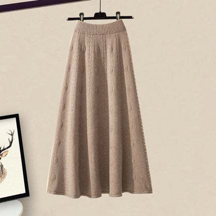 All-matching Knitted Sweater Skirt Two-piece Set khaki skirt