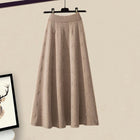 All-matching Knitted Sweater Skirt Two-piece Set khaki skirt