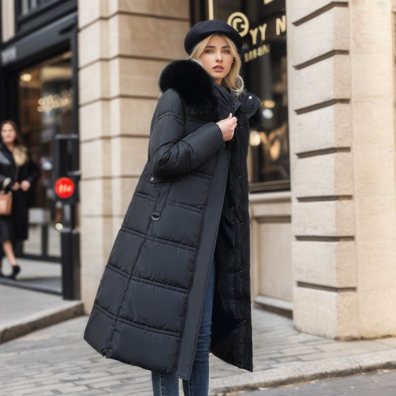 Winter Long Jacket With Fur Hood Black