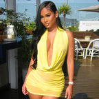 Women's Wear Temperament Mesh Halter Dress Yellow S