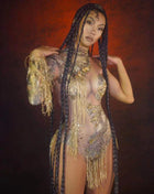 SS Mesh Rhinestone Dress Gold