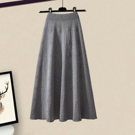 All-matching Knitted Sweater Skirt Two-piece Set gray skirt