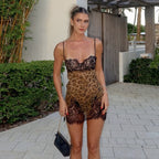Sexy Leopard-print Slim-fit Backless Lace Sling Dress