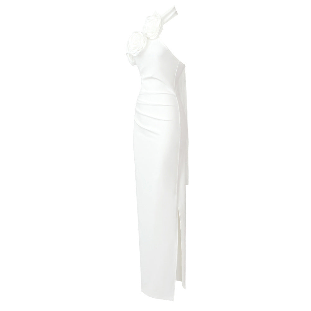 Wooden Ear Shoulder White One-piece Dress