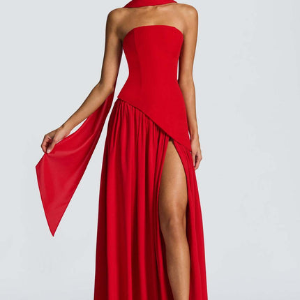 Sexy Backless Tube Top Split Dress Red