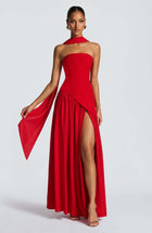 Sexy Backless Tube Top Split Dress Red