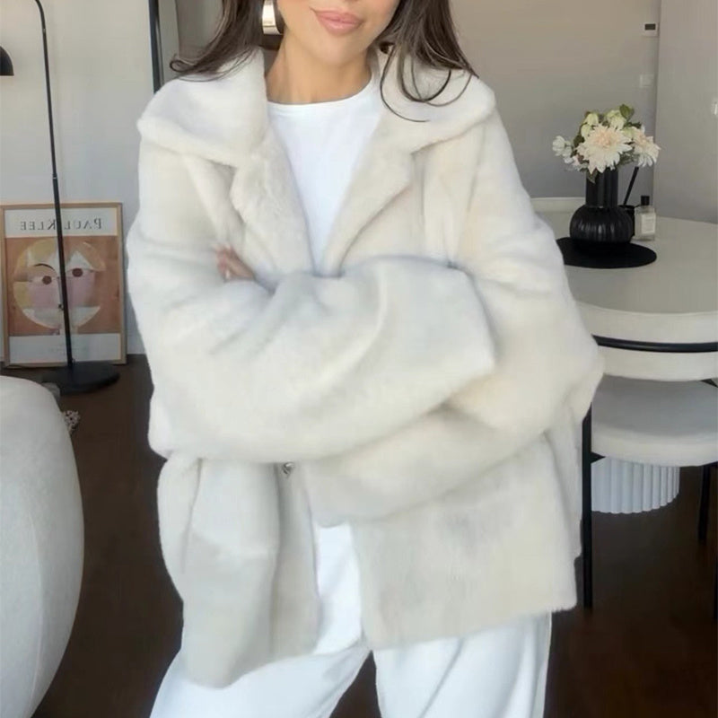 Women’s Single Breasted Furry Winter Coat Khaki H