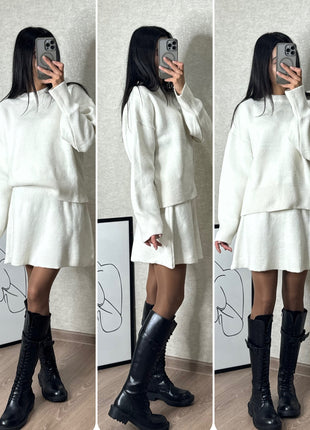 SS Sweater Skirt Sets White