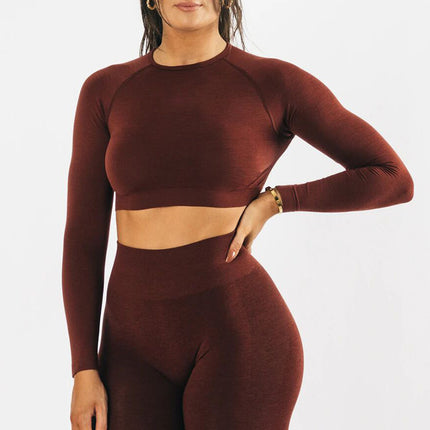 Seamless Yoga Long-sleeved Top Tight Quick Dry Hygroscopic Suit For Women Wine red