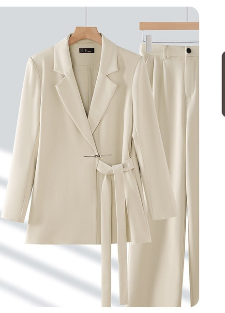Women's Casual Two-piece Suit Beige Coat