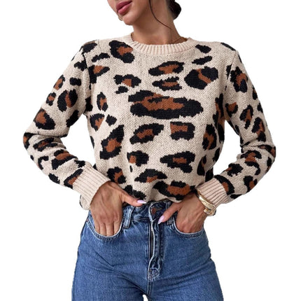 Retro Commute Leopard Print Pullover Sweater