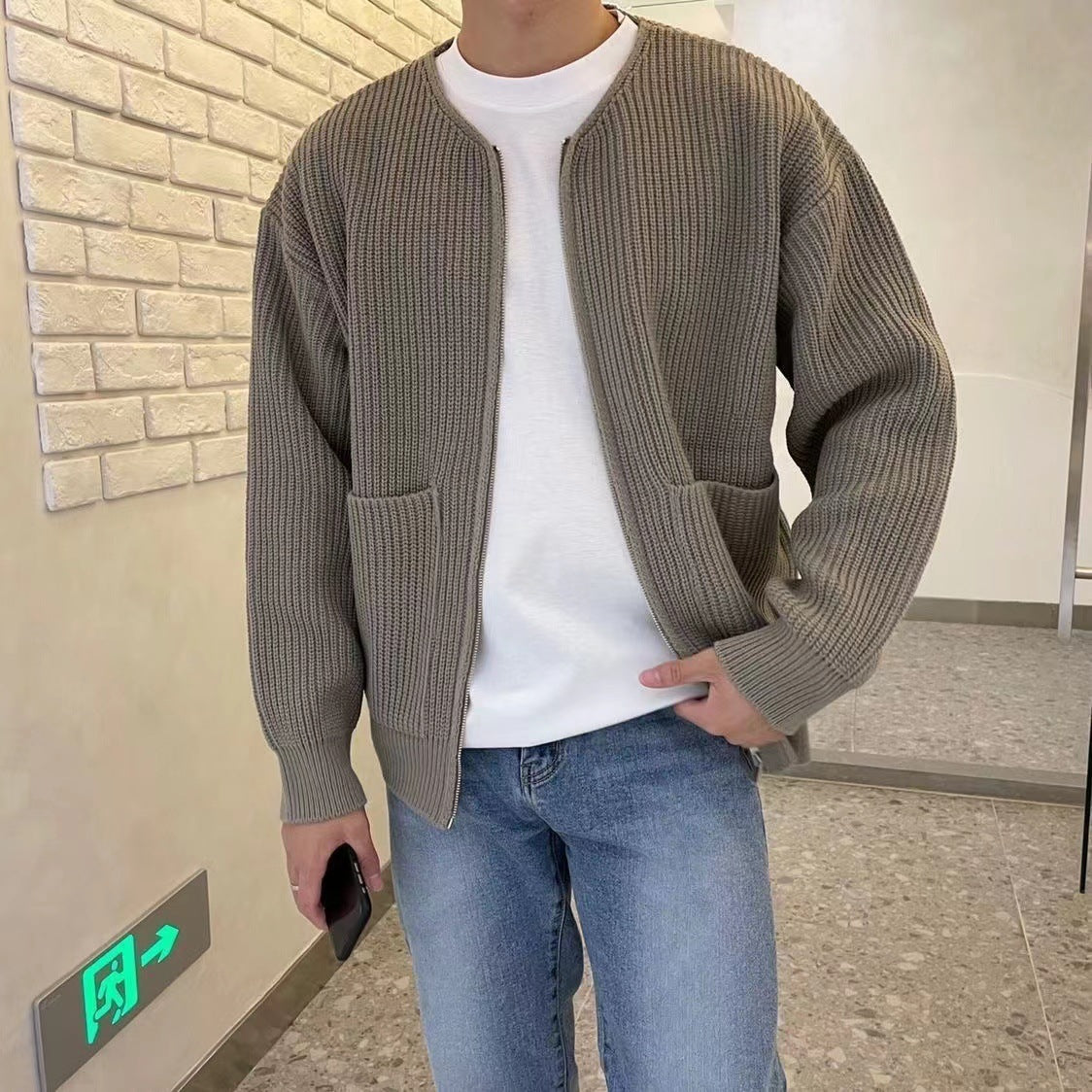 SS Men’s Cardigan Coat Khaki