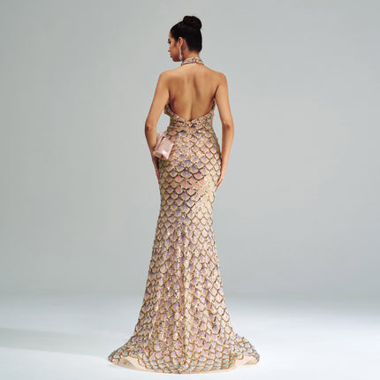 Women's Halter Sequined Mermaid Evening Dress