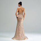 Women's Halter Sequined Mermaid Evening Dress