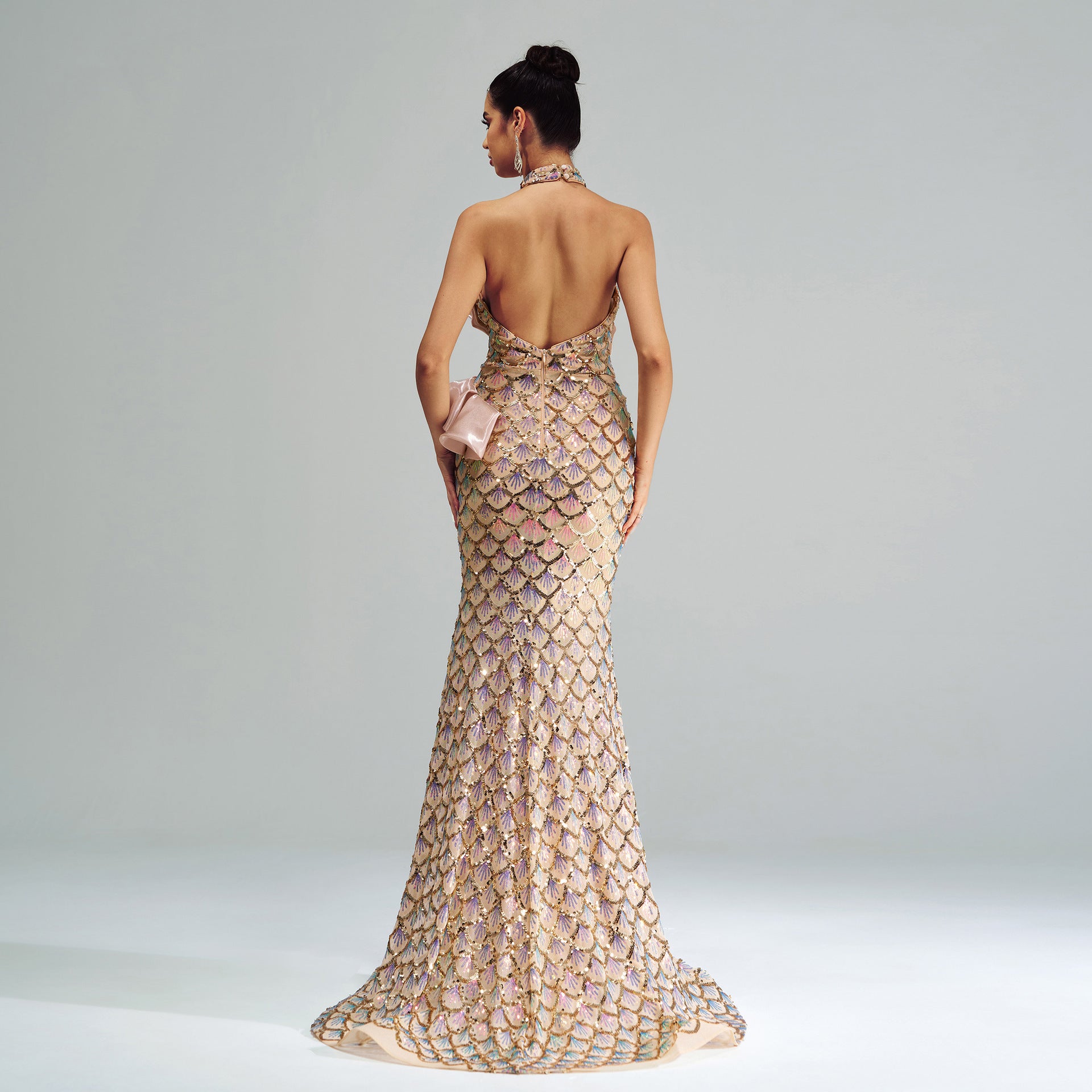 Women's Halter Sequined Mermaid Evening Dress