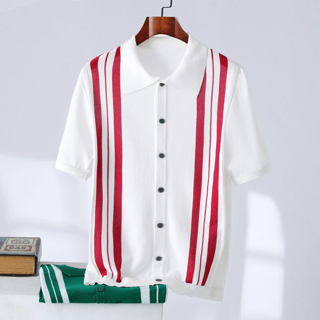 Casual Trend Men's Stripes Polo Shirt White