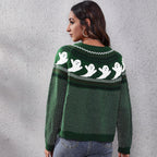 Halloween Cartoon Ghost Polka Dot Pullover Sweater