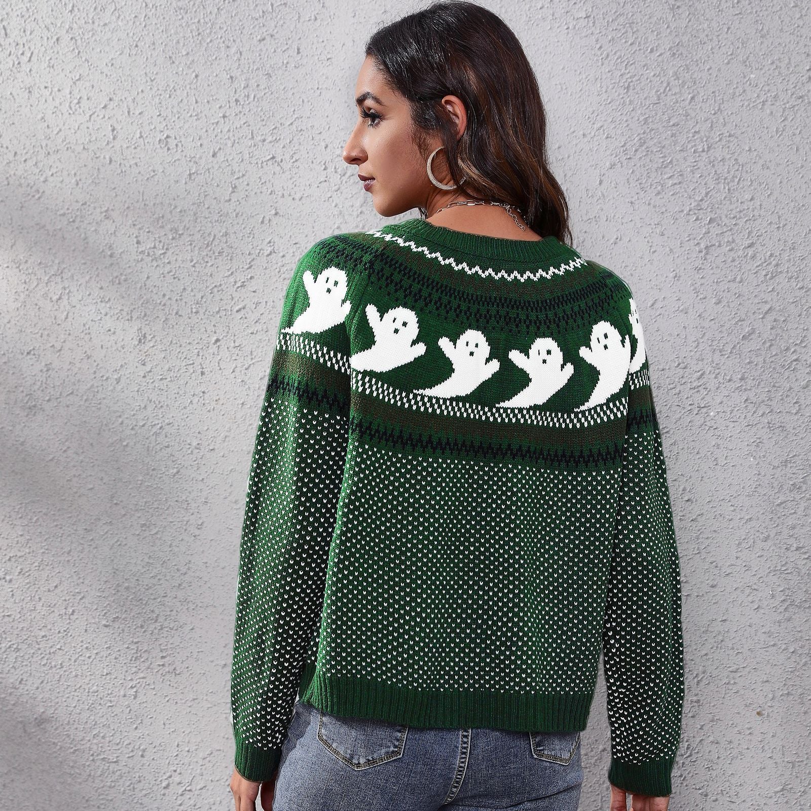 Halloween Cartoon Ghost Polka Dot Pullover Sweater