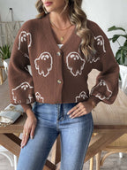 Halloween Loose Casual Button Sweater Coffee