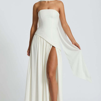 Sexy Backless Tube Top Split Dress White
