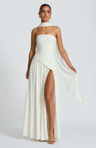 Sexy Backless Tube Top Split Dress White