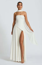 Sexy Backless Tube Top Split Dress White