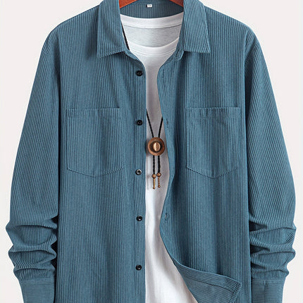 Corduroy Casual All-matching Shirt Coat Peacock Blue