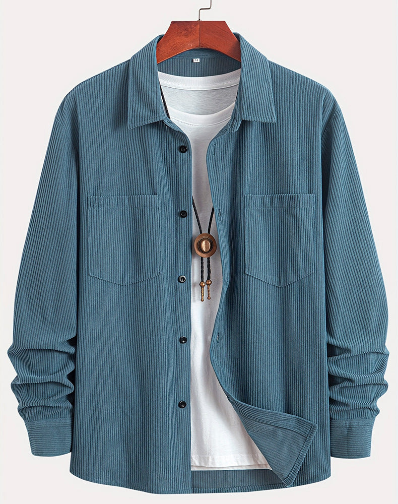 Corduroy Casual All-matching Shirt Coat Peacock Blue