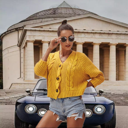 Autumn And Winter Button Sweaters Yellow