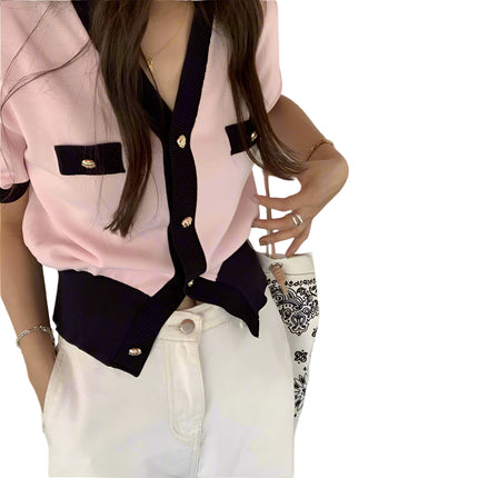 Ice Silk Knitted Thin Top Pink