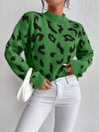 Spring And Autumn Temperament Leopard Print Jacquard Top Green