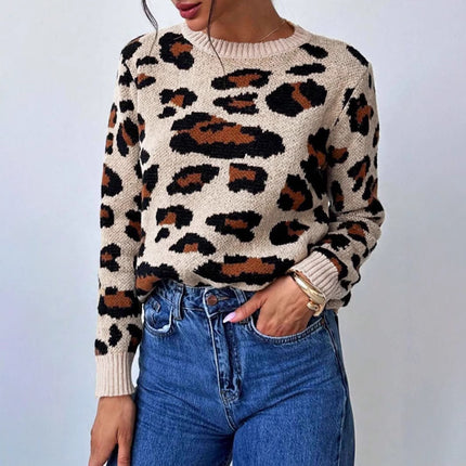 Retro Commute Leopard Print Pullover Sweater