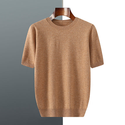 Men's Knitted Sweater With Short Sleeve Bronze