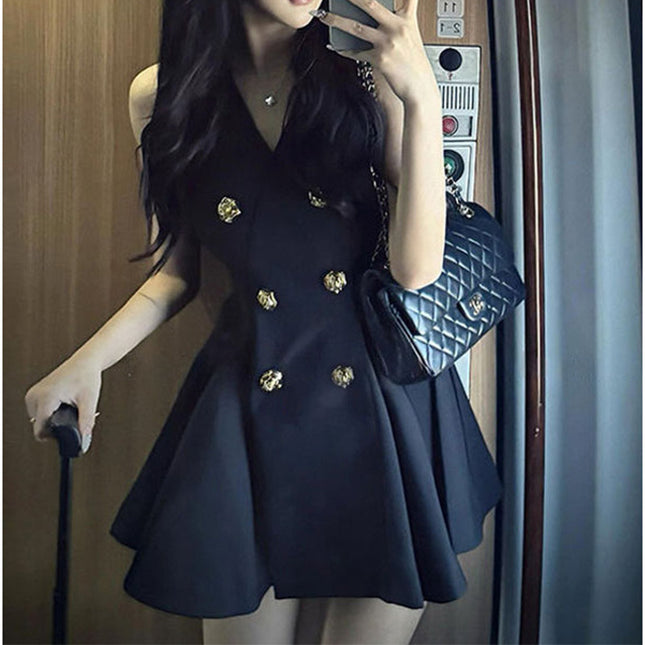 Women's Tight Waist Pleated Short Skirt Black