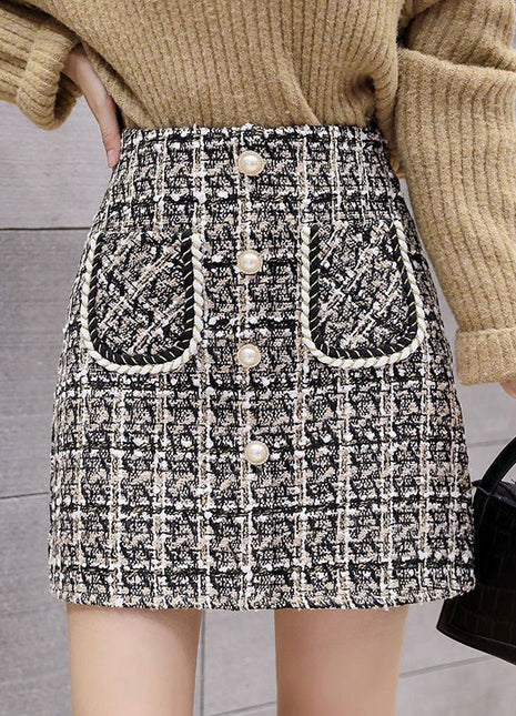 Women's High Waist Plaid Skirt Light Gray